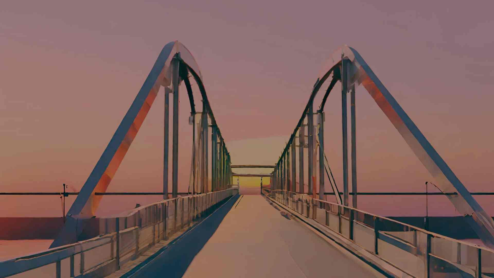 digital passenger boarding bridges at sunset