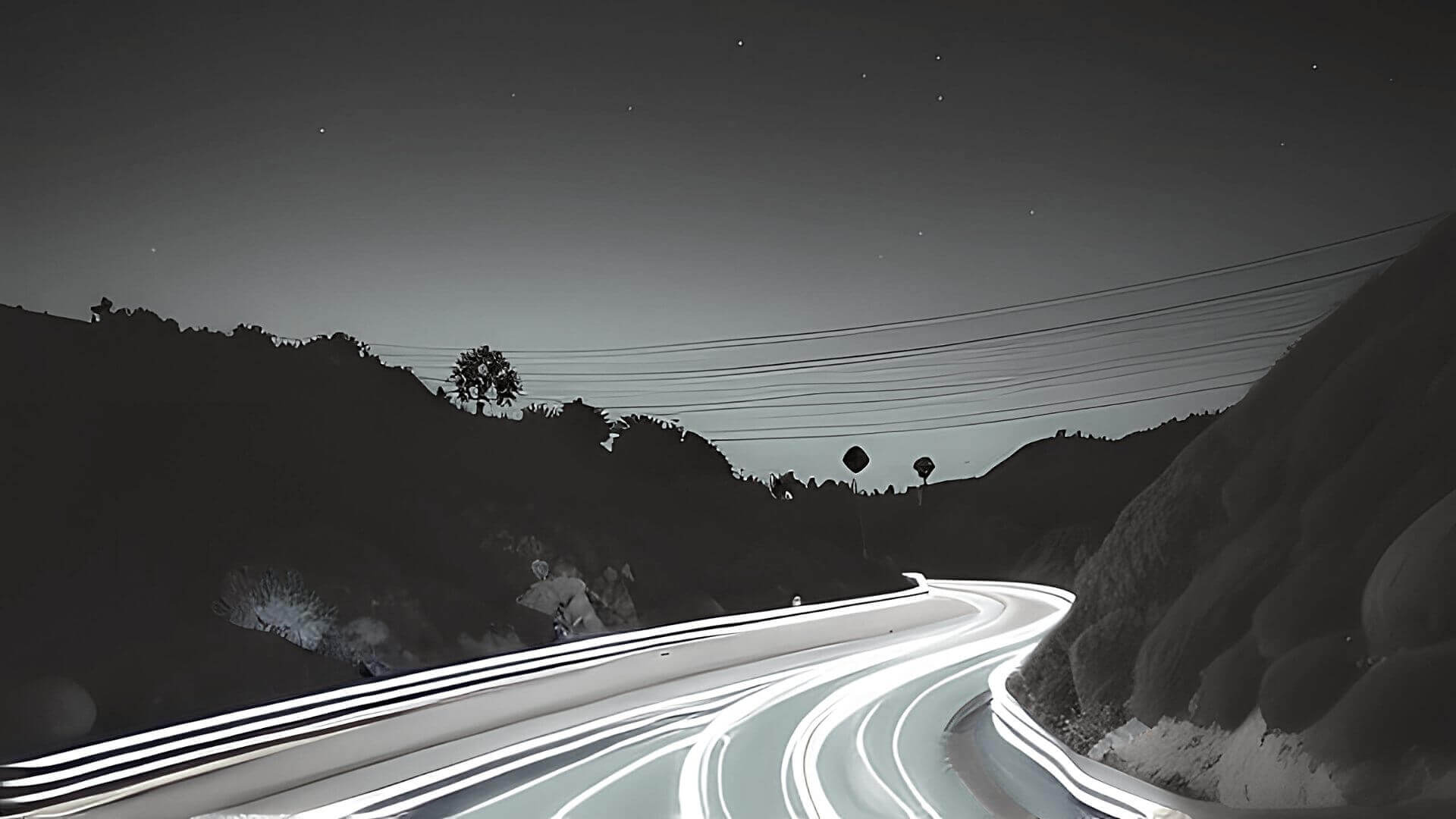 curvy california road at night